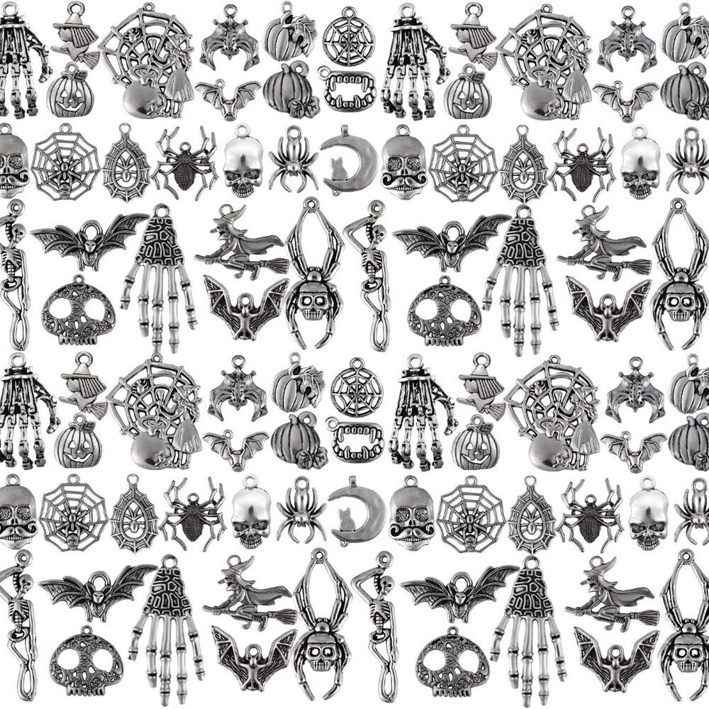 80 Pieces Antique Silver Pendants Charms Pendants Halloween Jewelry Making Acces